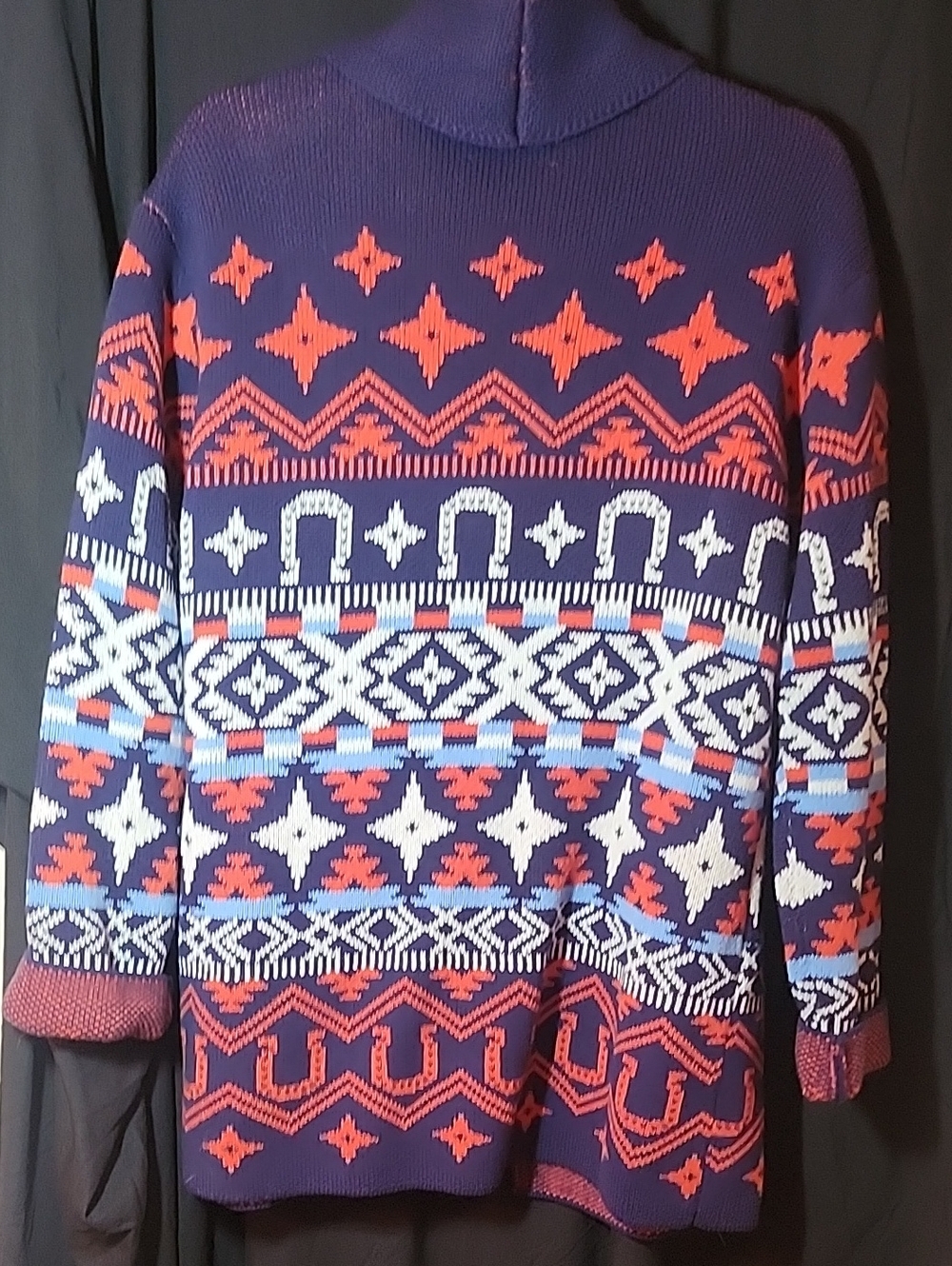 Lucky Brand Santa Fe Horse Shawl Collar Cardigan Purple & Red - Picture 2 of 3
